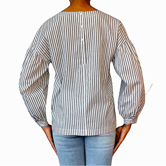 WORTHINGTON BLACK & WHITE STRIPE BLOUSE WITH BUTTONS DOWN THE BACK TOP PORTION - Picture 2 of 7